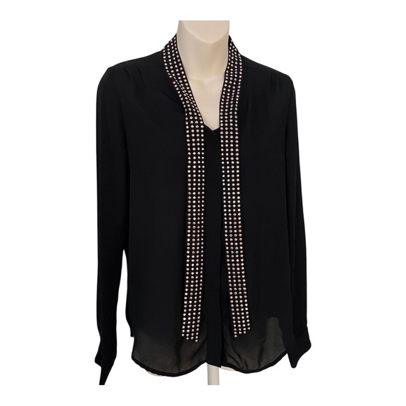 twik Tops - Twik Black Studded Long Sleeve Blouse Size PS with Extra Gold and Black Buttons